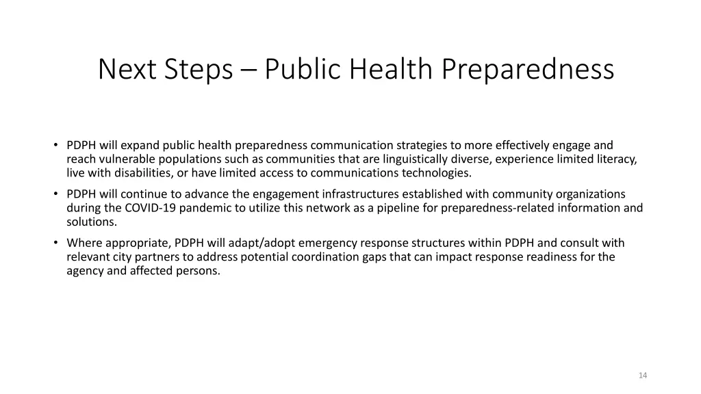 next steps public health preparedness