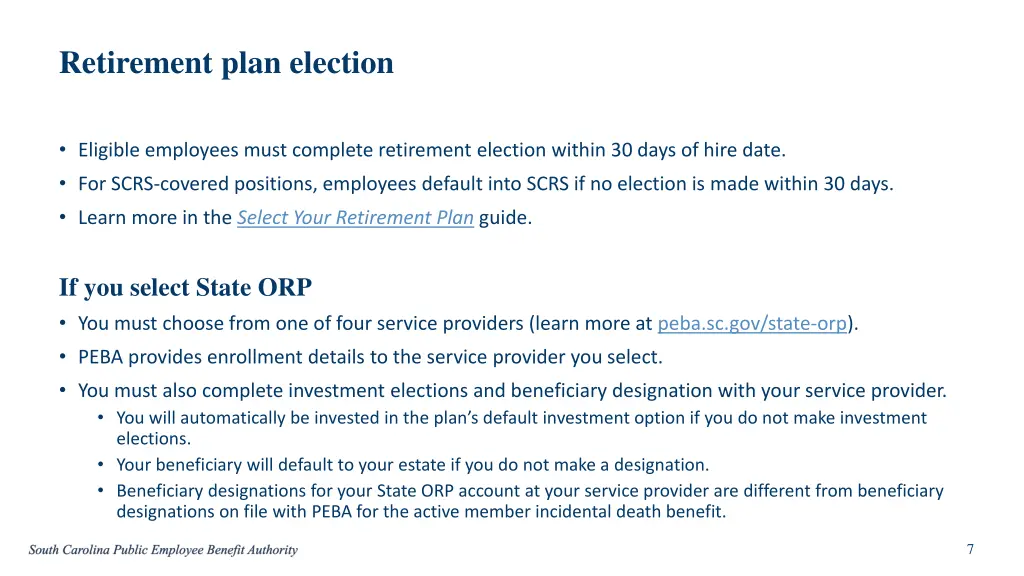 retirement plan election