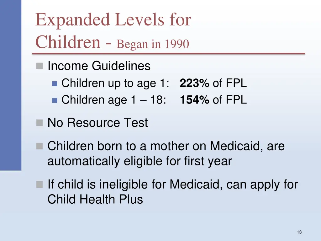 expanded levels for children began in 1990