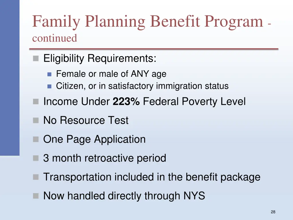 family planning benefit program continued