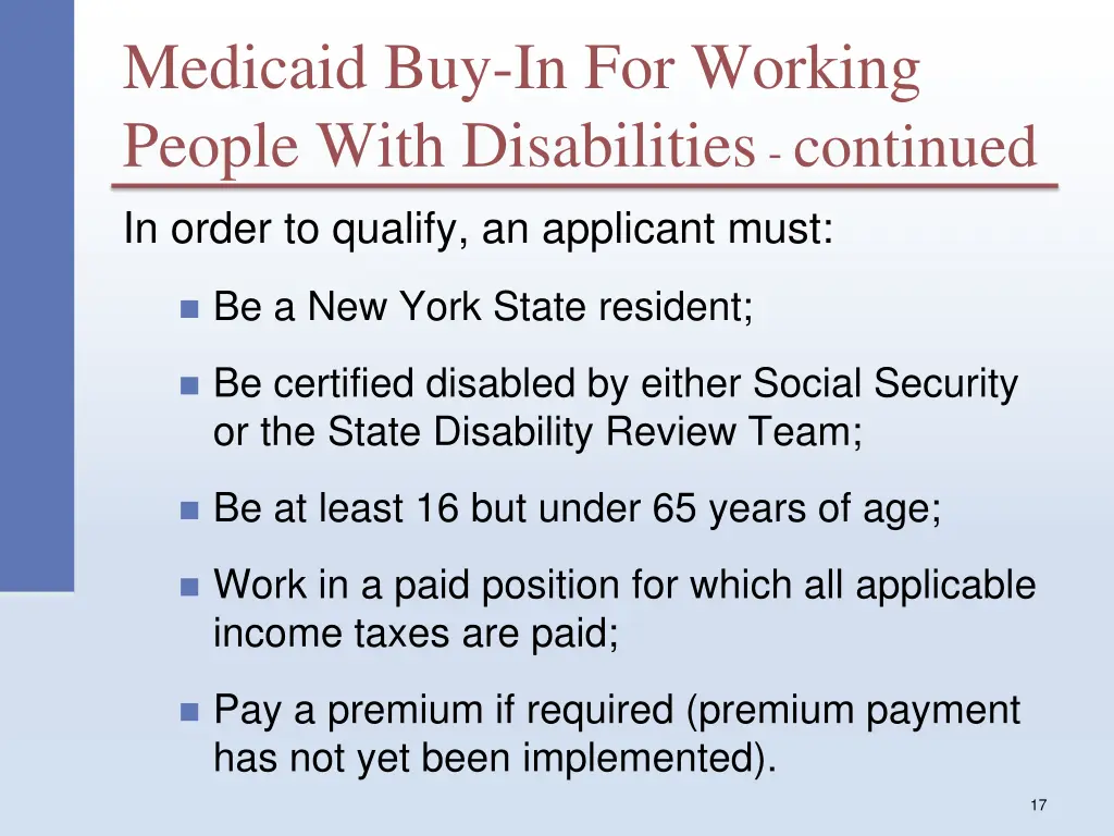 medicaid buy in for working people with 1