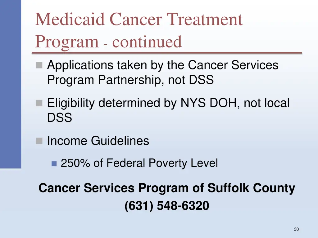 medicaid cancer treatment program continued