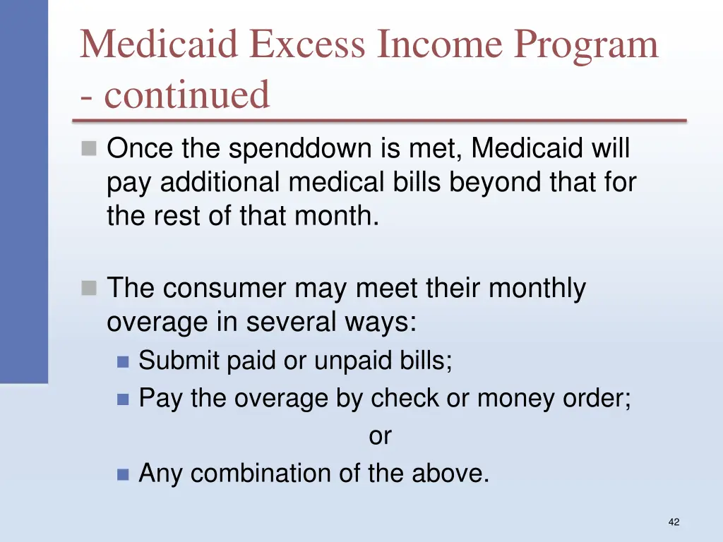 medicaid excess income program continued