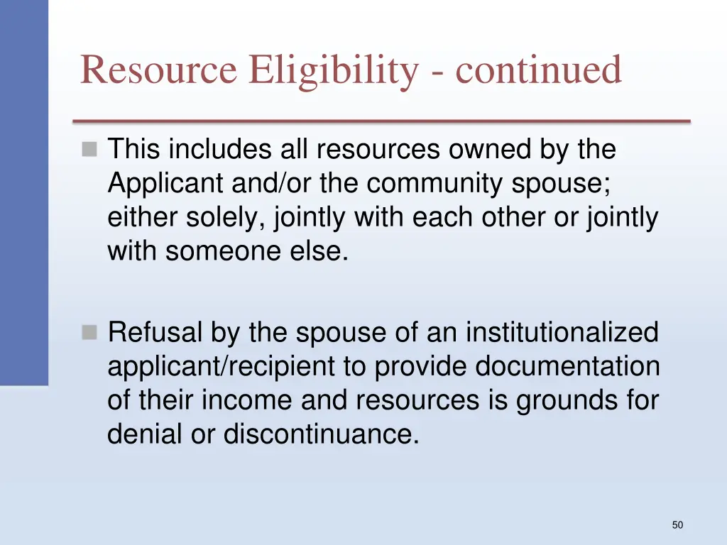 resource eligibility continued