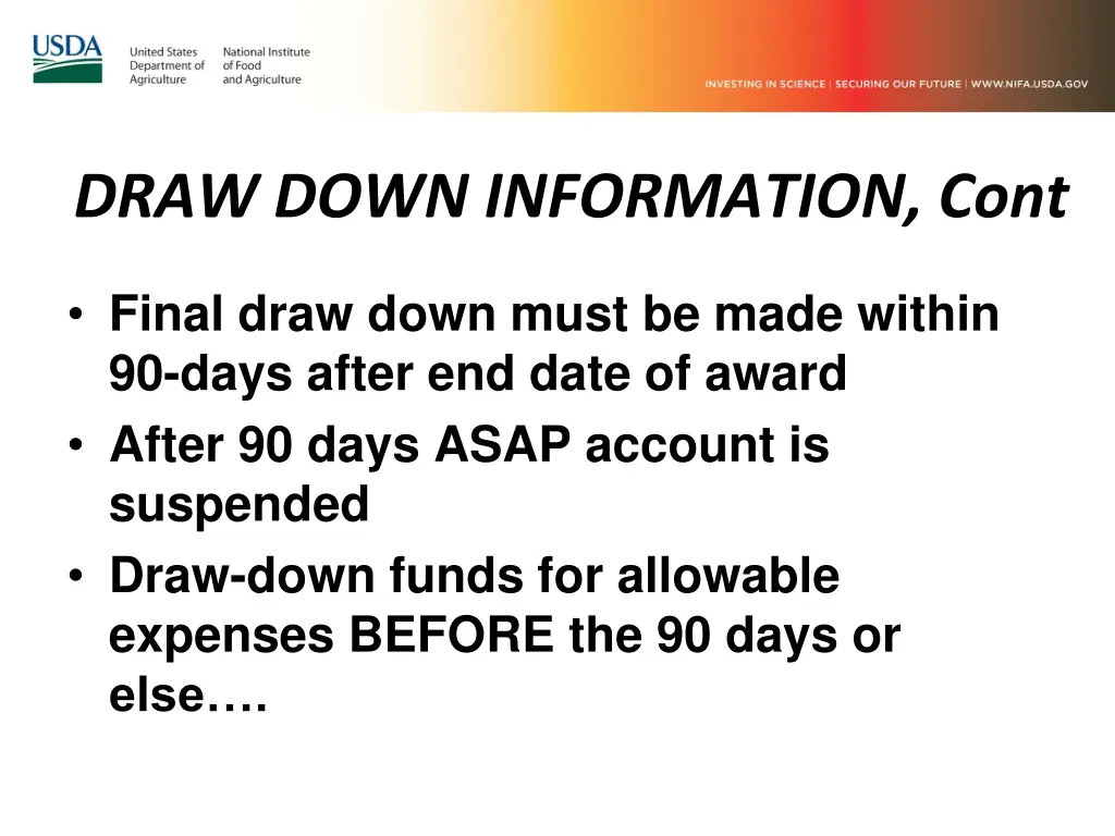 draw down information cont