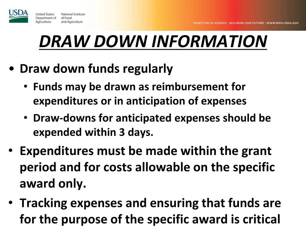 draw down information