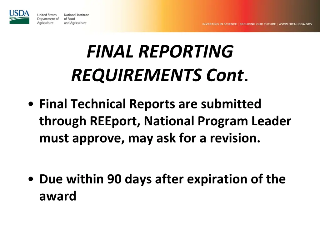 final reporting requirements cont