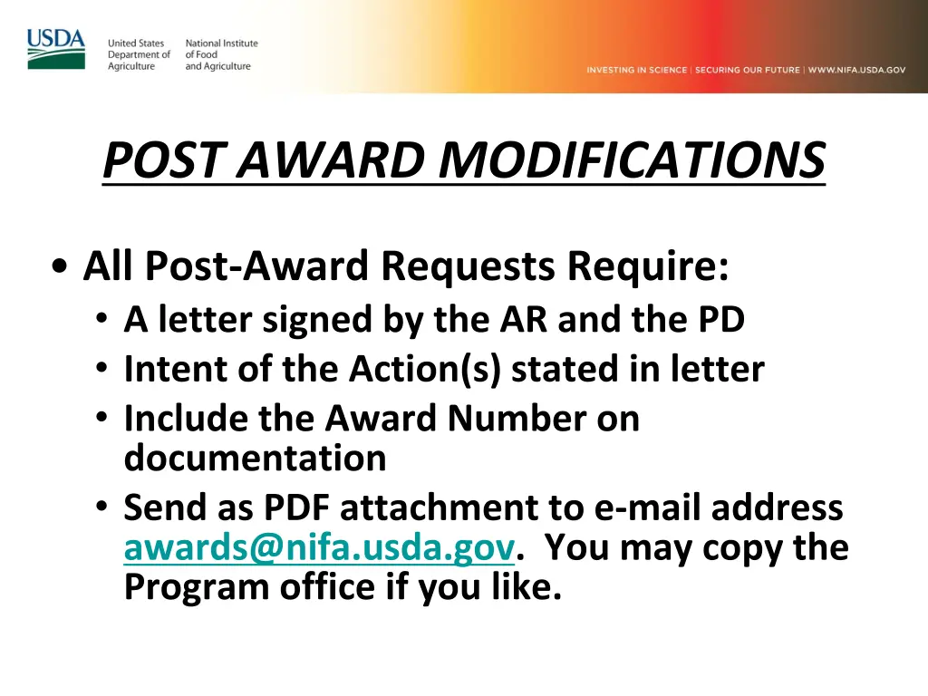 post award modifications