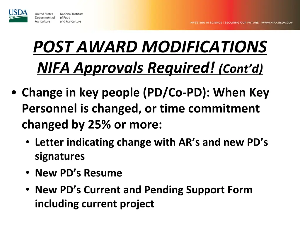 post award modifications nifa approvals required 1