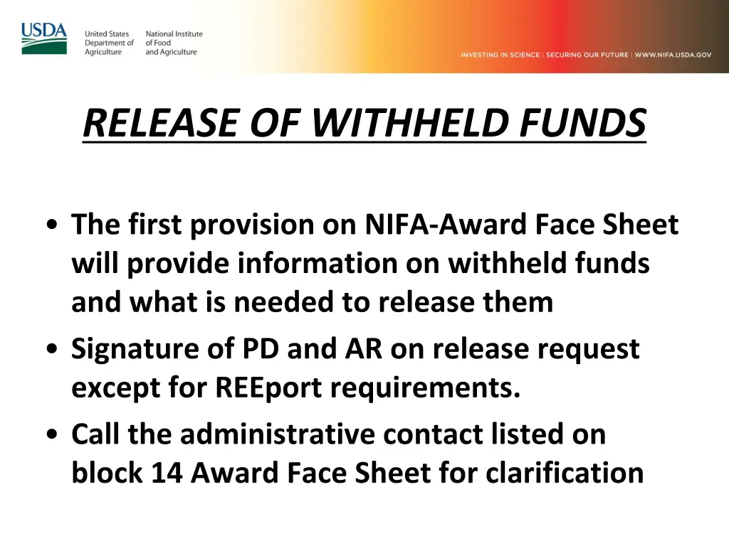 release of withheld funds