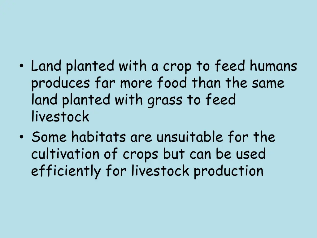 land planted with a crop to feed humans produces