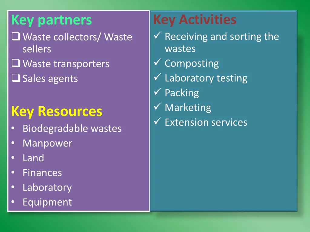 key activities receiving and sorting the wastes