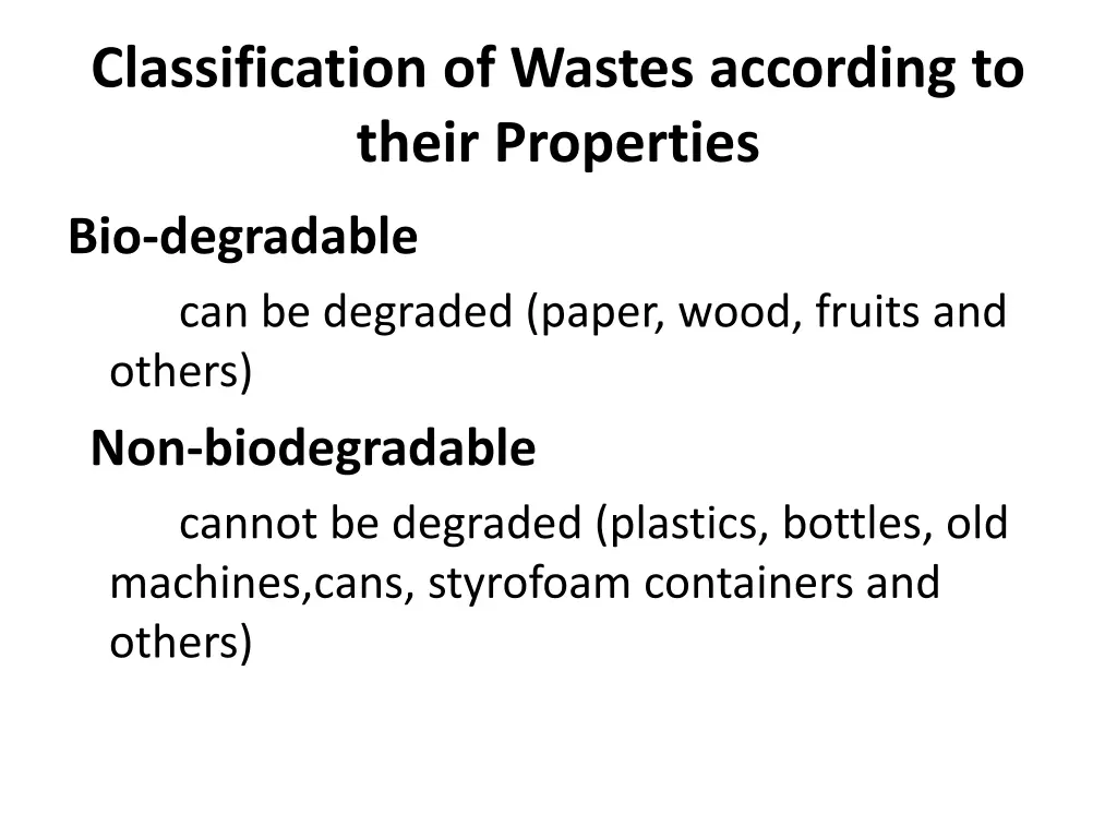 classification of wastes according to their 2