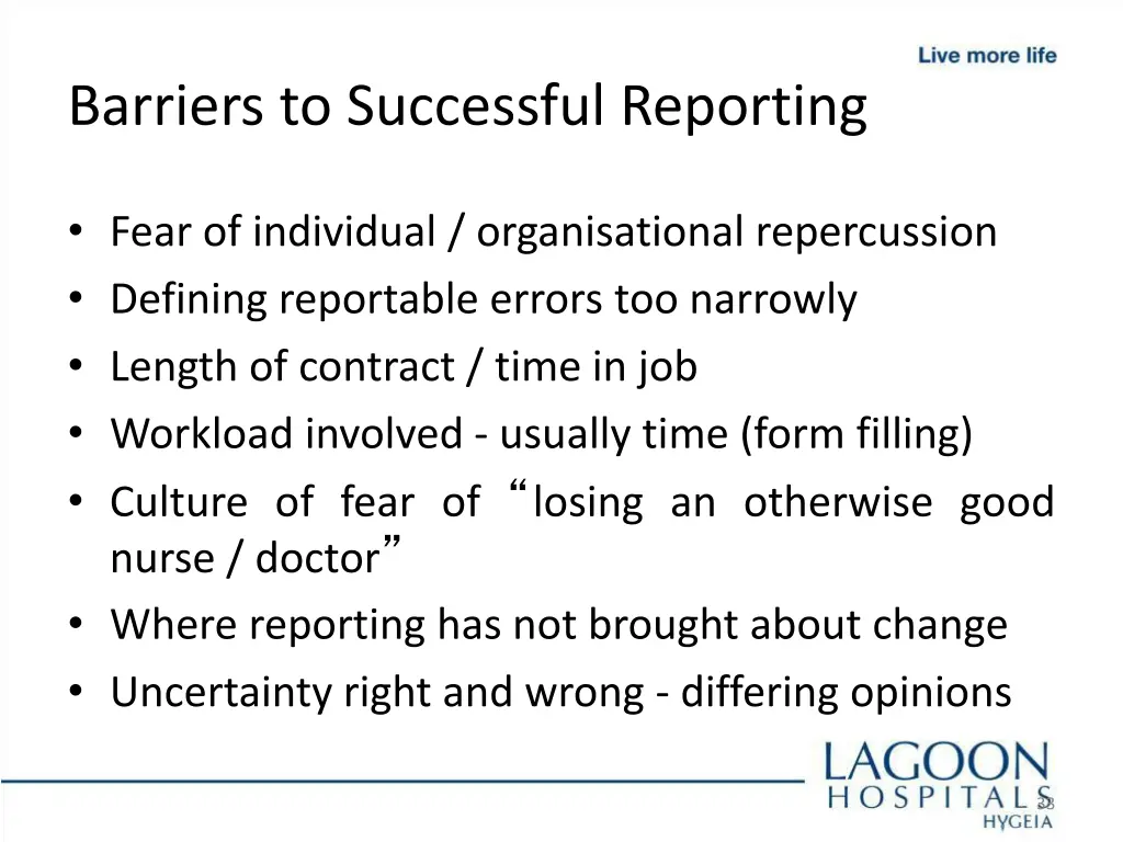 barriers to successful reporting