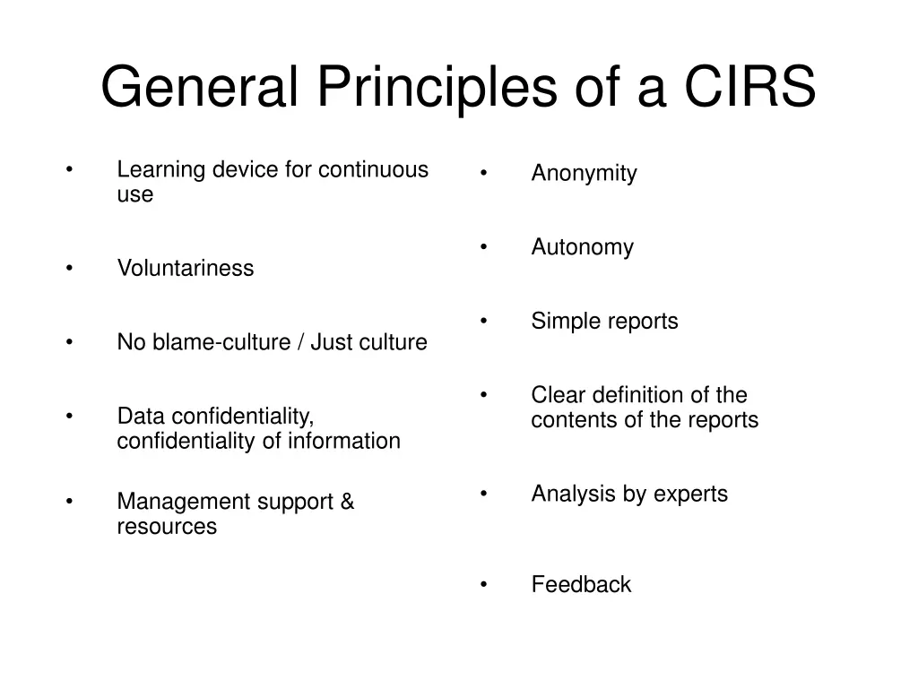 general principles of a cirs