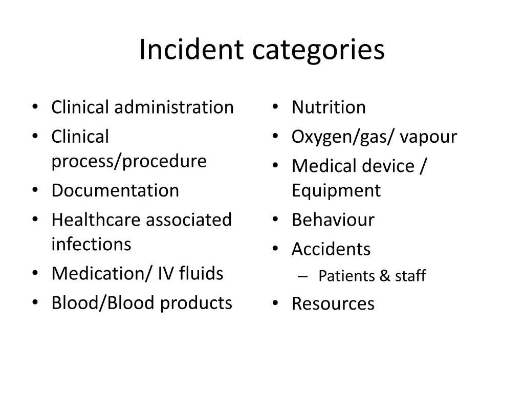 incident categories