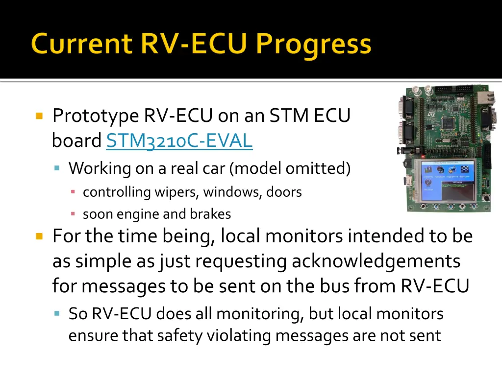 prototype rv ecu on an stm ecu board stm3210c