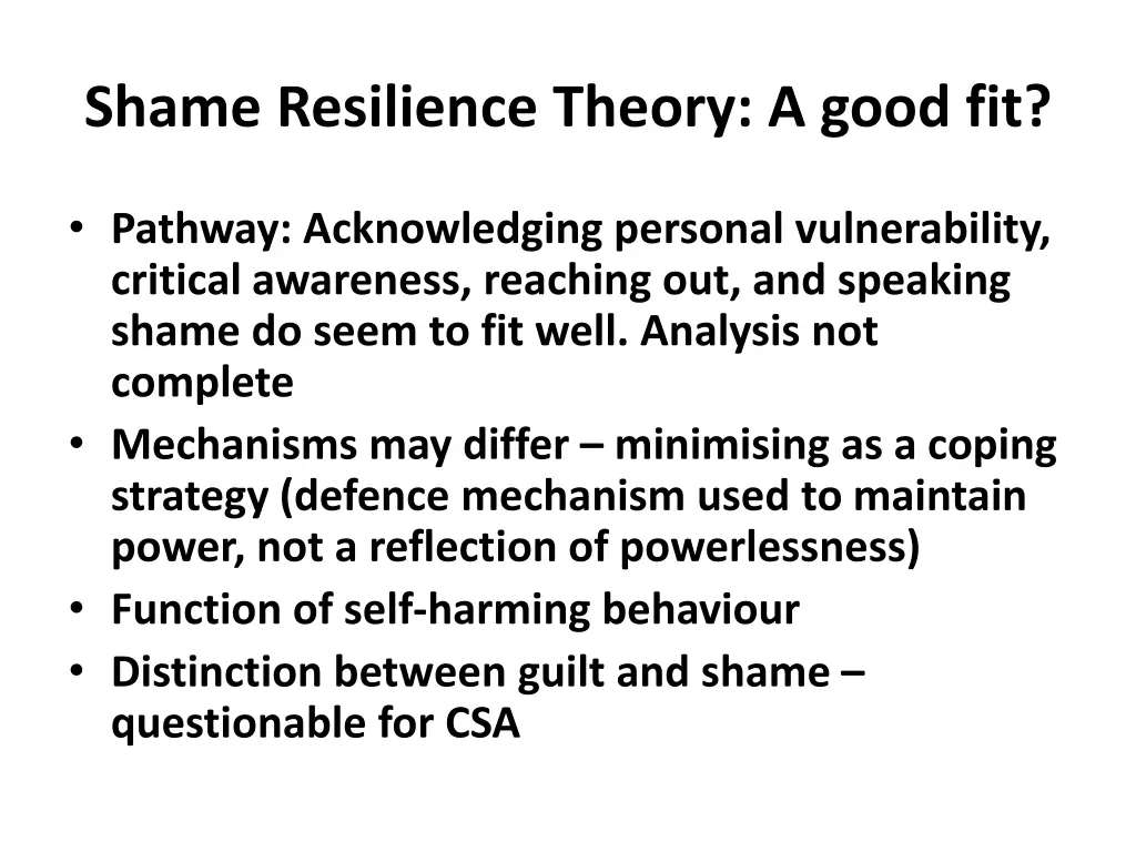 shame resilience theory a good fit