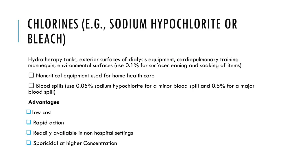 chlorines e g sodium hypochlorite or bleach