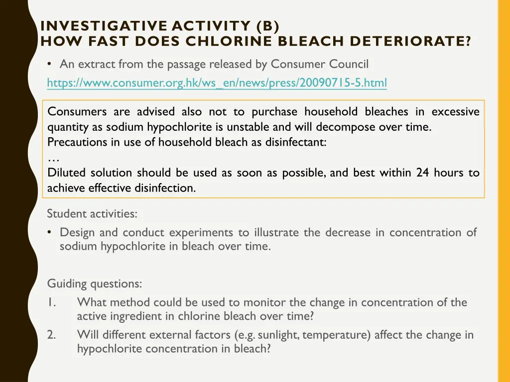 investigative activity b how fast does chlorine