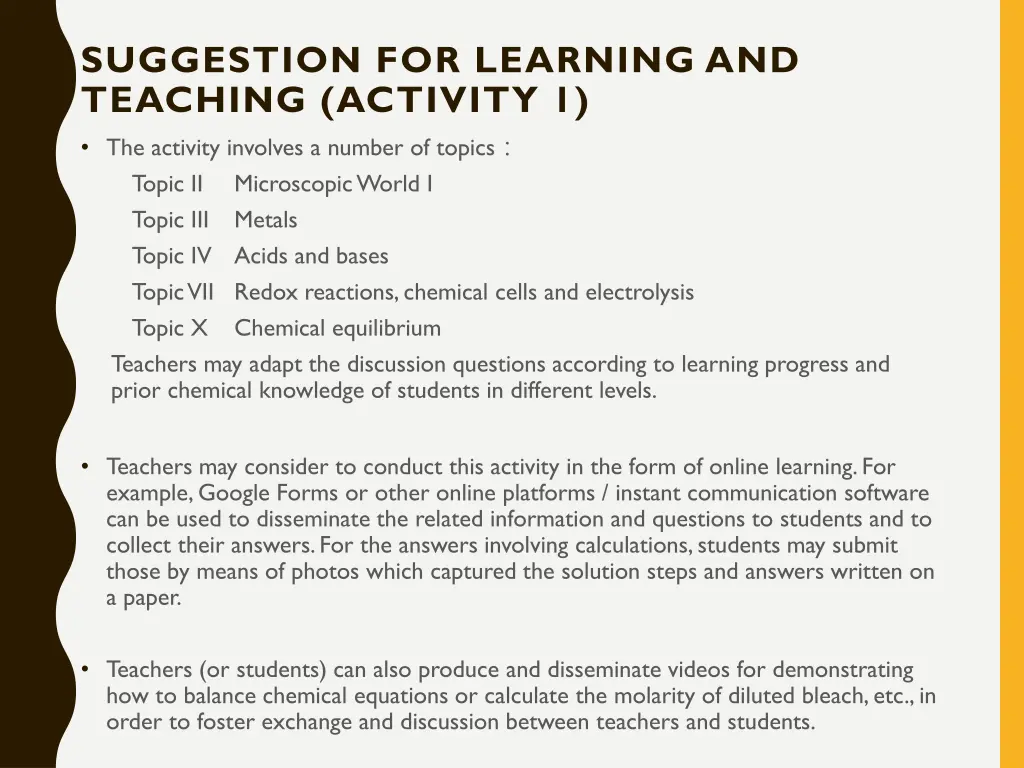 suggestion for learning and teaching activity