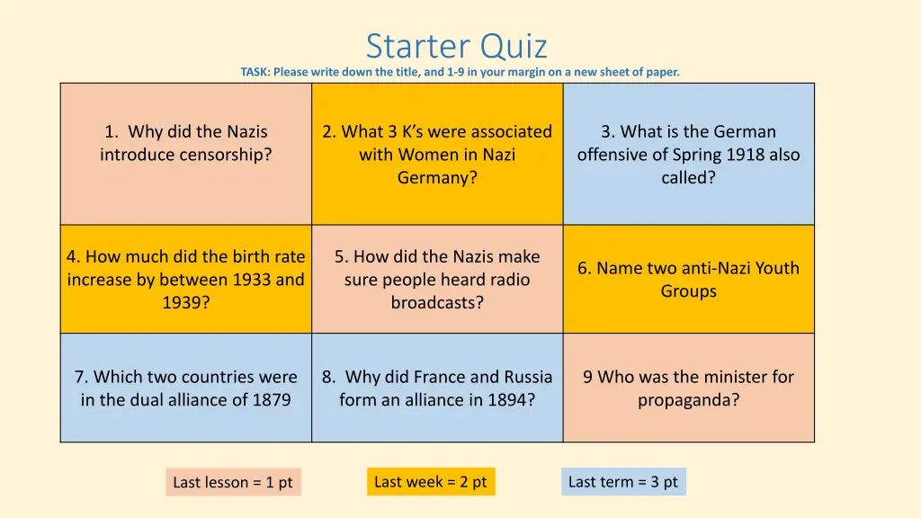 starter quiz