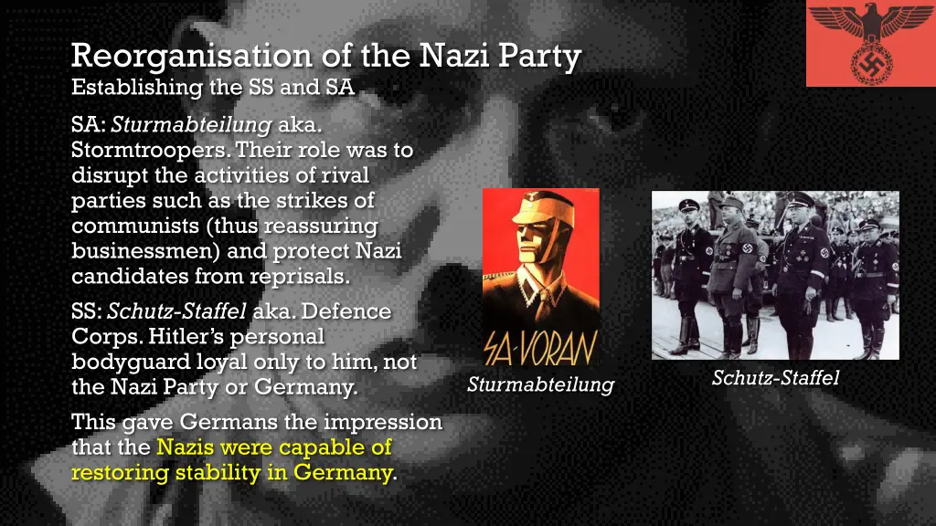 reorganisation of the nazi party establishing