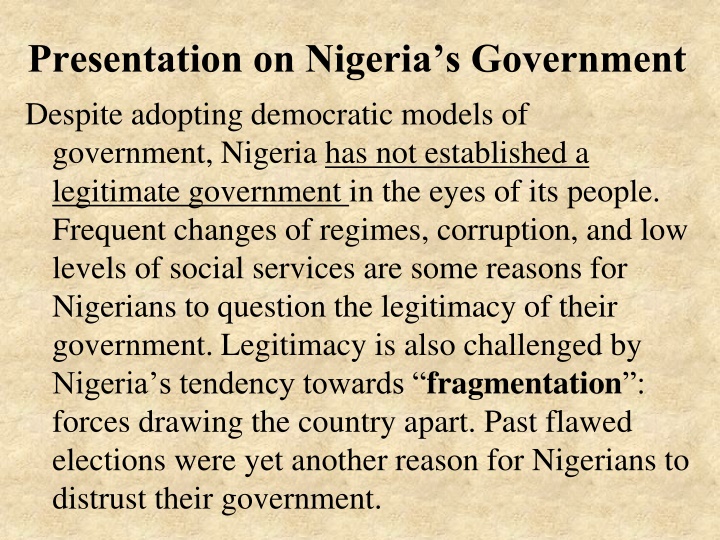 presentation on nigeria s government despite