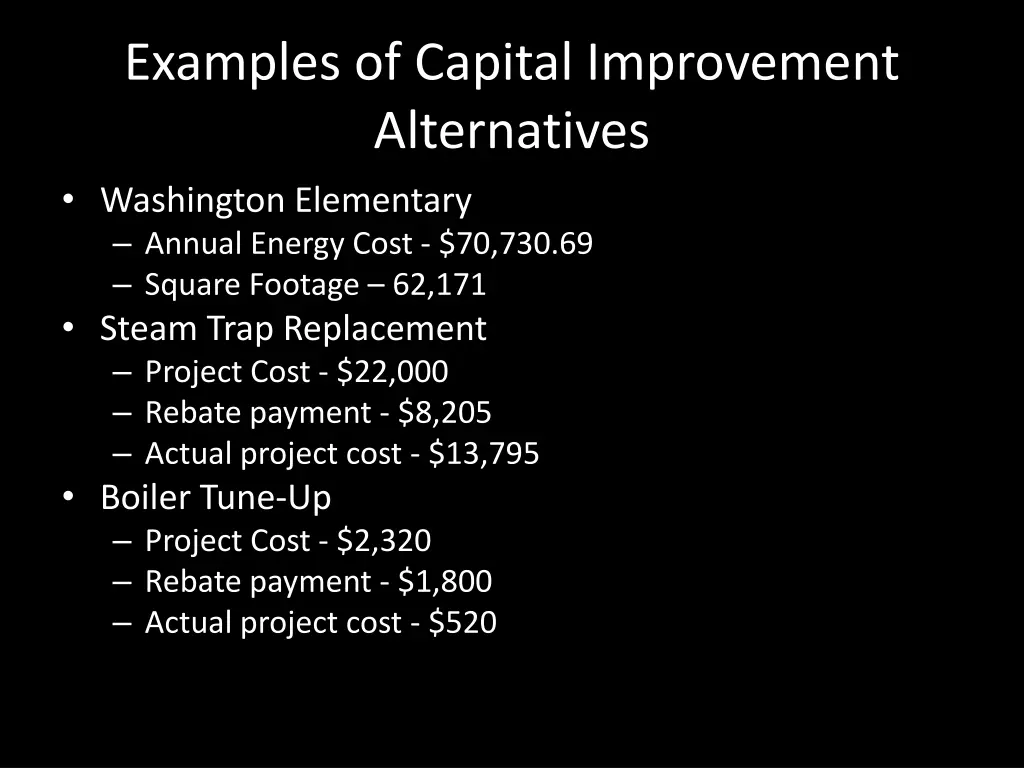 examples of capital improvement alternatives 1