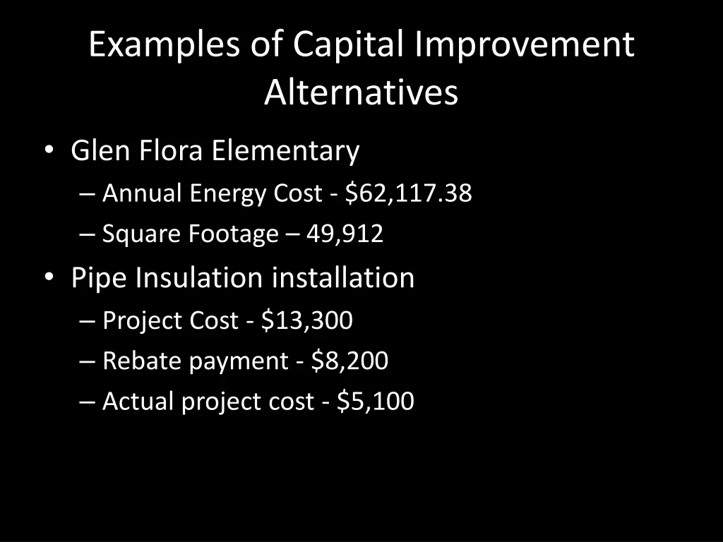 examples of capital improvement alternatives