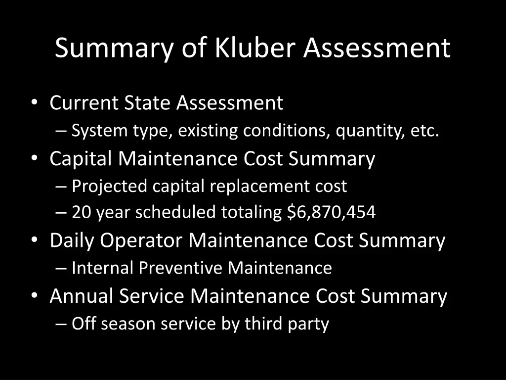 summary of kluber assessment