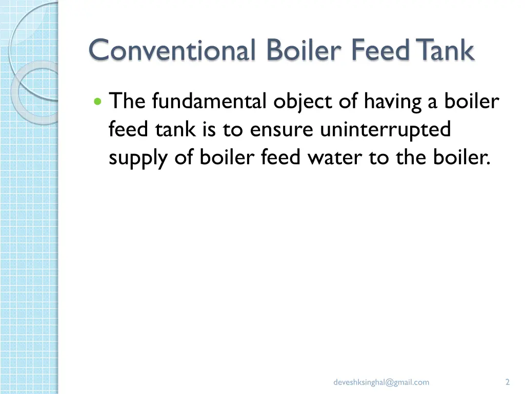 conventional boiler feed tank