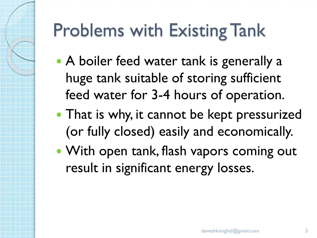 problems with existing tank