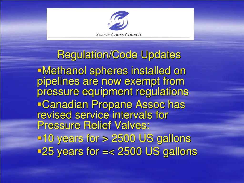 regulation code updates methanol spheres