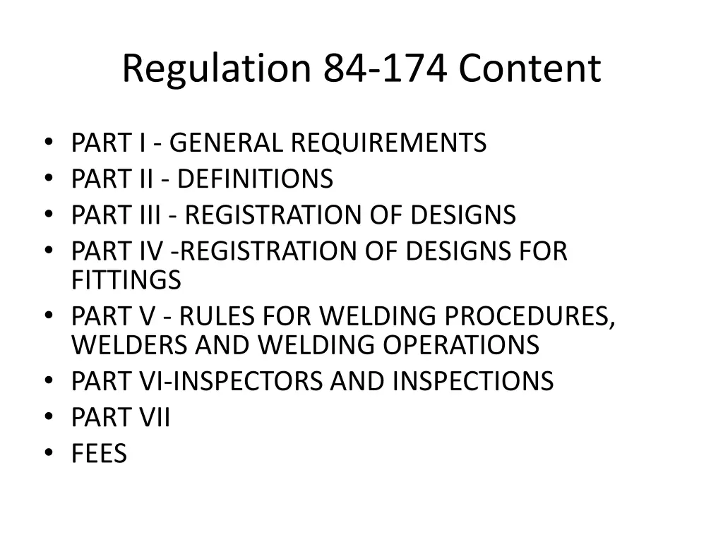 regulation 84 174 content