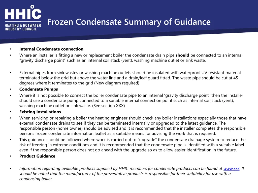 frozen condensate summary of guidance