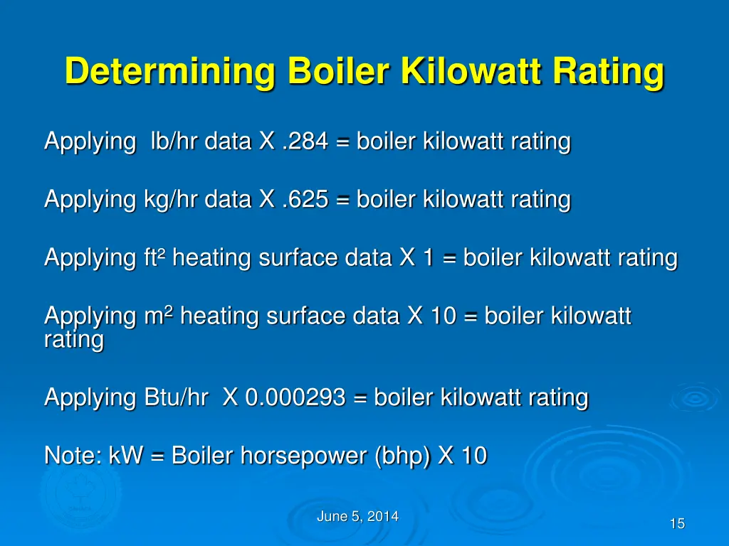 determining boiler kilowatt rating 1