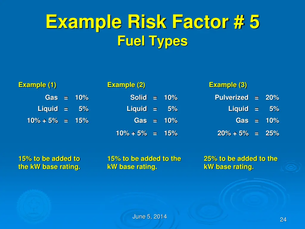 example risk factor 5 fuel types