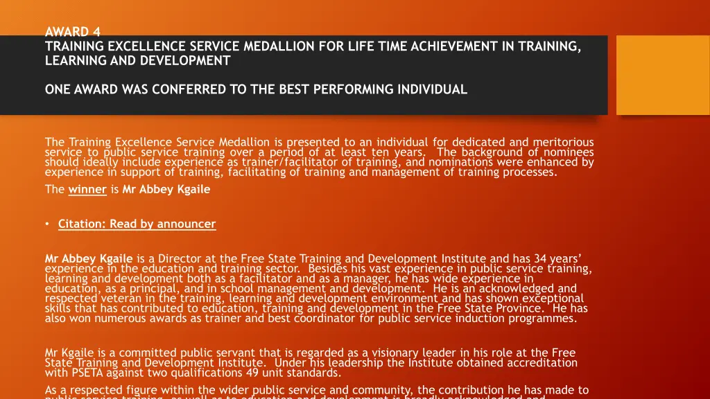 award 4 training excellence service medallion