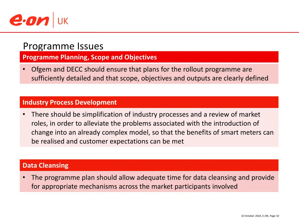 programme issues programme planning scope