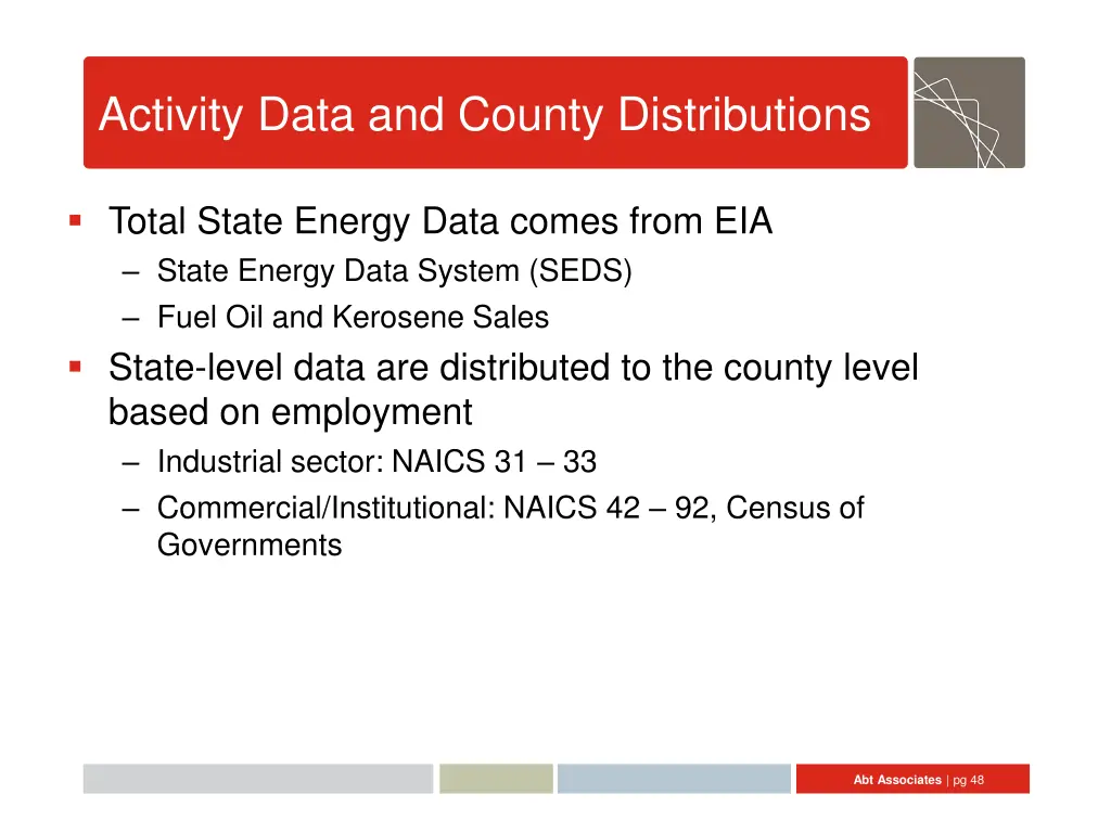 activity data and county distributions