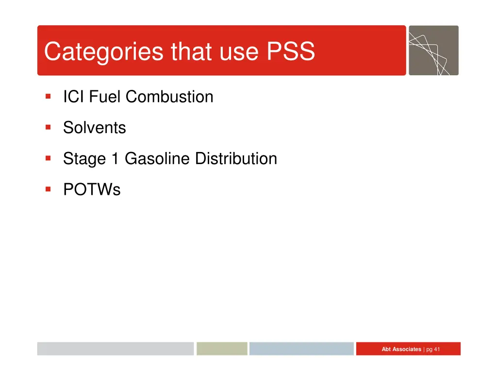 categories that use pss