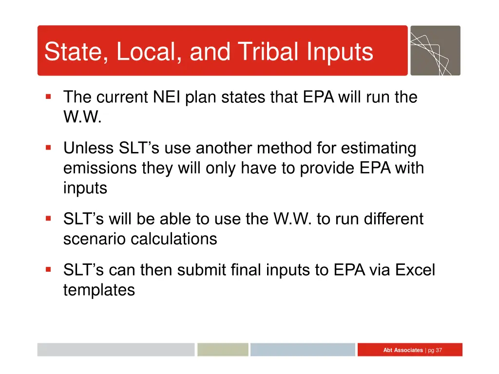 state local and tribal inputs