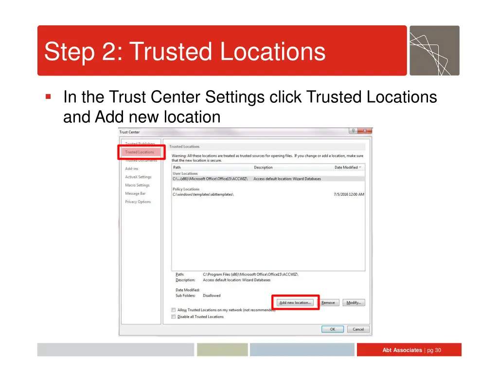 step 2 trusted locations 2