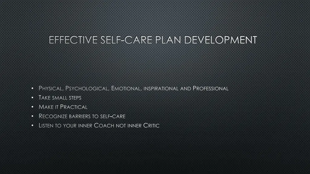 effective self care plan development