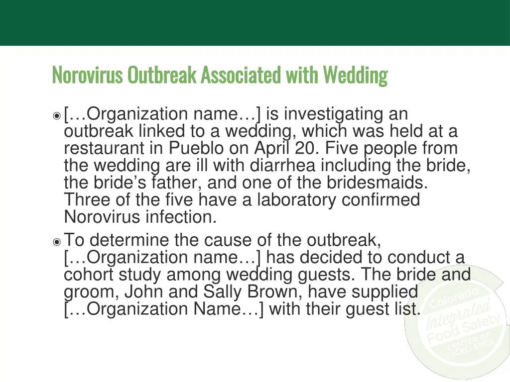 norovirus outbreak associated with wedding