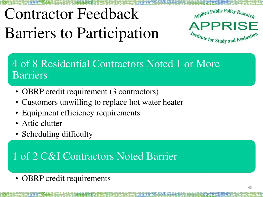 contractor feedback barriers to participation