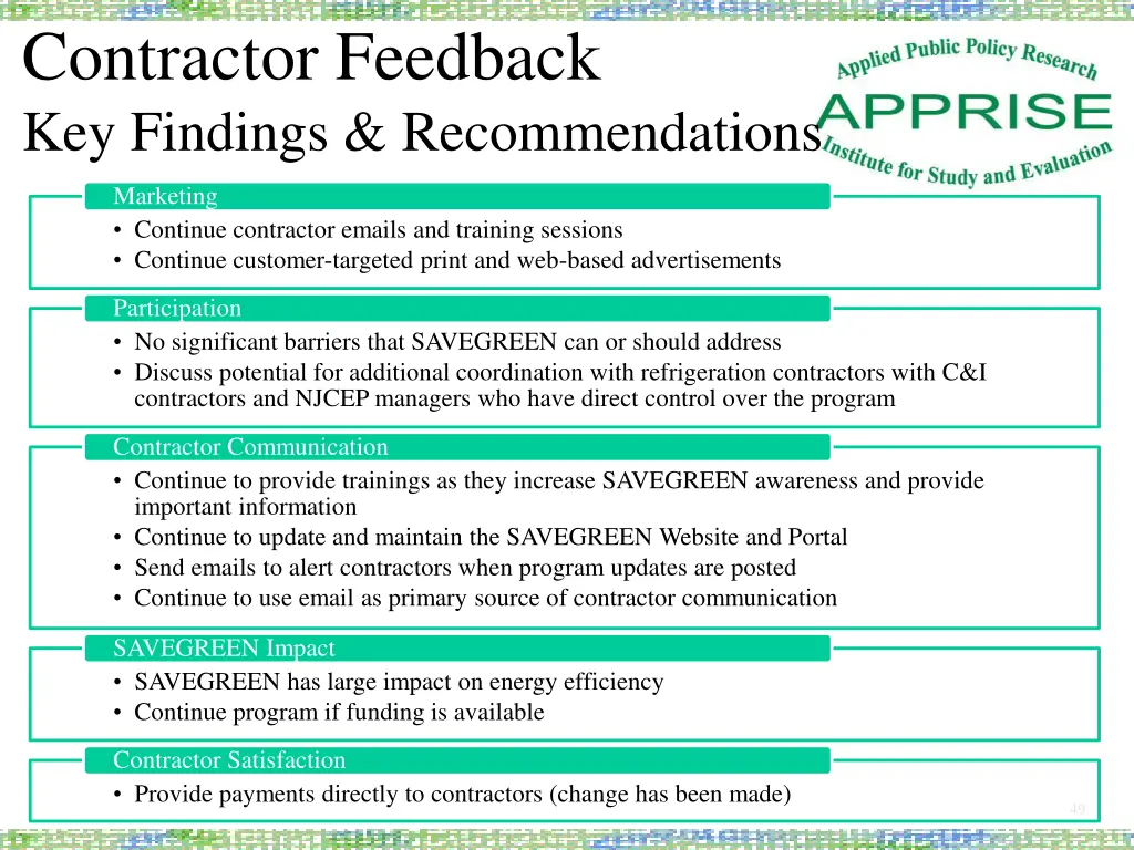 contractor feedback key findings recommendations