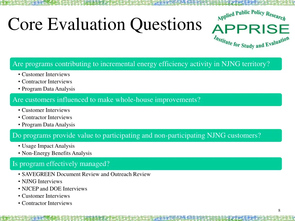 core evaluation questions