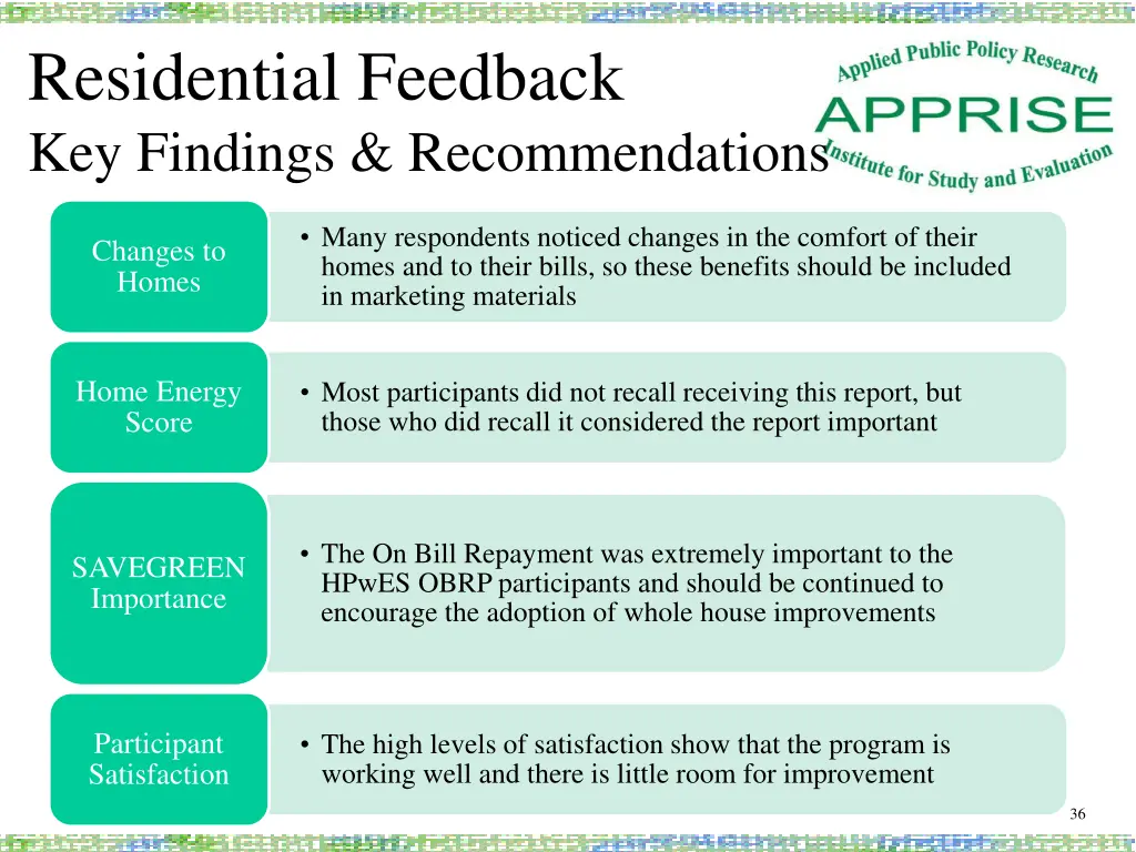 residential feedback key findings recommendations 1